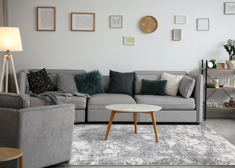 Fergus White Grey Wispy Clouds Rug by Kalora Interiors