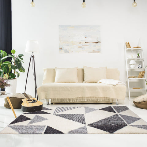 Fergus White Grey Placement Pattern Rug By Kalora Interiors