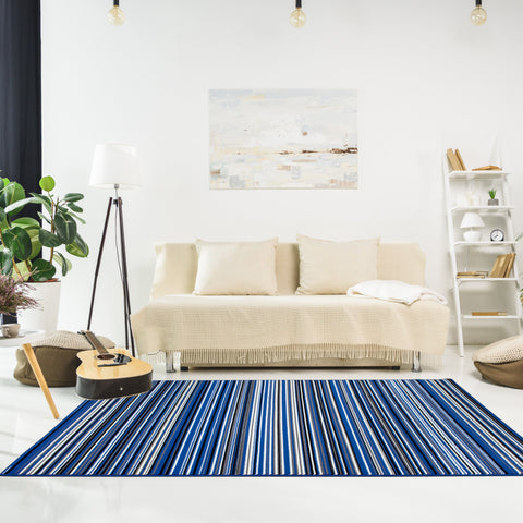 Fiona 1425_4922 Blue Cream Striped Rug by Novelle Home