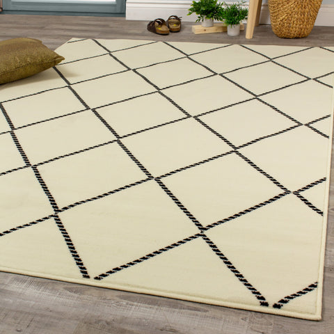 Fiona 3617_0933 White Black Lattice Area Rug by Novelle Home
