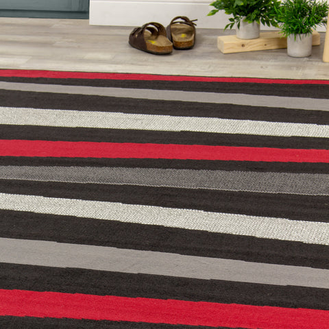 Fiona 3637_1945 Black Grey Red Marble Track Area Rug by Novelle Home