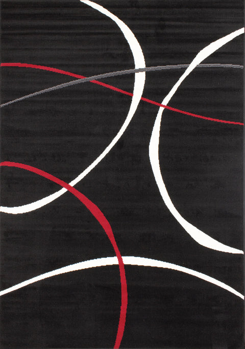 Fiona 5015_1945 Black White Red Swoop Carvings Area Rug by Novelle Home