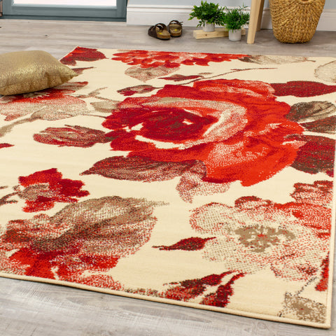 Fiona 5035_3933 Red Vintage Botanical Flower Area Rug by Novelle Home