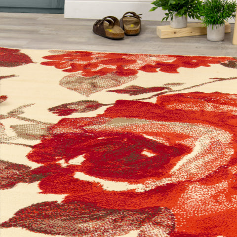 Fiona 5035_3933 Red Vintage Botanical Flower Area Rug by Novelle Home