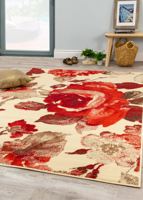 Fiona 5035_3933 Red Vintage Botanical Flower Area Rug by Novelle Home