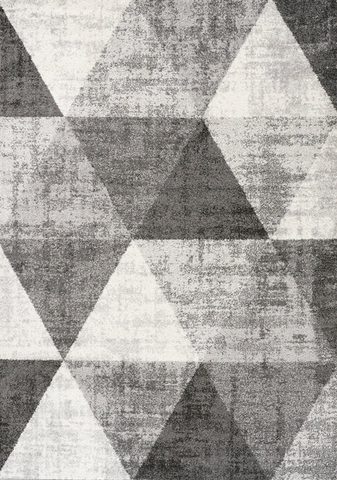 Focus B323_9646 Distressed Triangles Grey Cream Area Rug by Kalora Interiors
