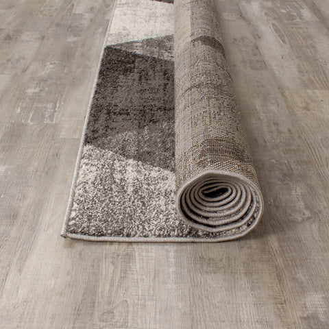 Focus B323_9646 Distressed Triangles Grey Cream Area Rug by Kalora Interiors