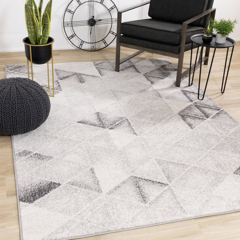 Focus Grey Cream Distressed Triangle Vertical Column Rug by Kalora Interiors