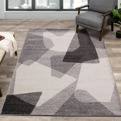 Focus Grey White Geometric Shapes Rug by Kalora Interiors