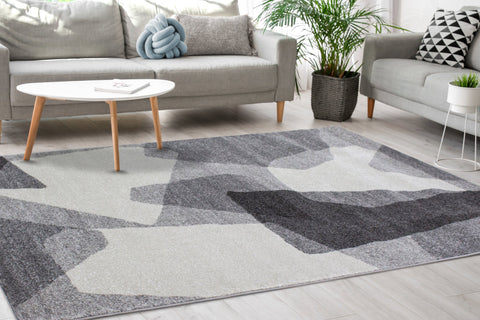 Focus Grey White Geometric Shapes Rug by Kalora Interiors