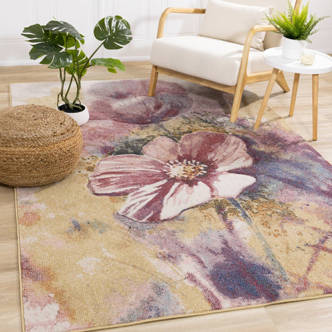 Folio Pink Yellow Blue Poppy Rug by Kalora Interiors