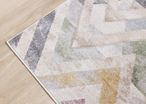 Folio Cream Grey Blue Pink Yellow Distressed Carved Chevron Rug by Kalora Interiors