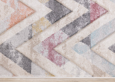 Folio Cream Grey Blue Pink Yellow Distressed Carved Chevron Rug by Kalora Interiors
