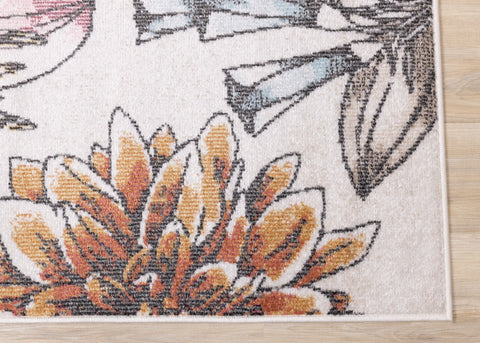 Fresco Blue Yellow Orange Pink Floral Print Rug by Kalora Interiors