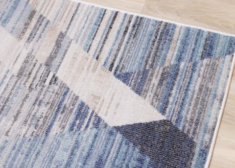 Fresco Cream Blue Grey Distressed Diamond Pattern Rug by Kalora Interiors
