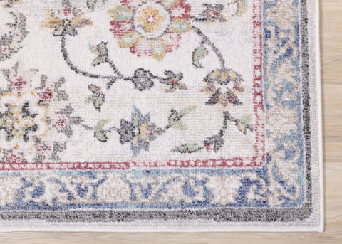 Fresco Cream Grey Pink Yellow Orange Floral Border Rug by Kalora Interiors