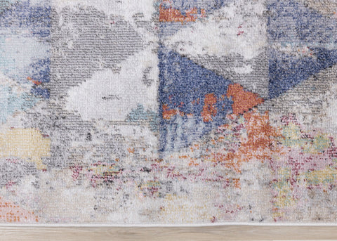 Fresco Distressed Grey Pink Blue Yellow Triangular Pattern Rug by Kalora Interiors