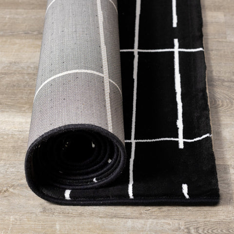 Ice Black White Lines Rug by Kalora Interiors