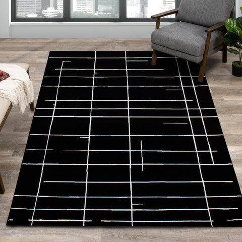 Ice Black White Lines Rug by Kalora Interiors