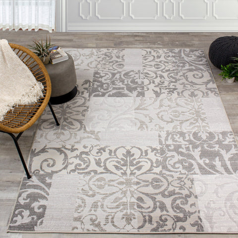 Intrigue Grey Damask Patchwork Rug by Kalora Interiors