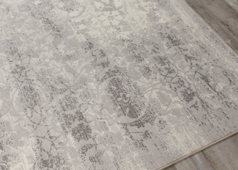 Intrigue 12173_910 Grey Cream Distressed Damask Area Rug by Kalora Interiors