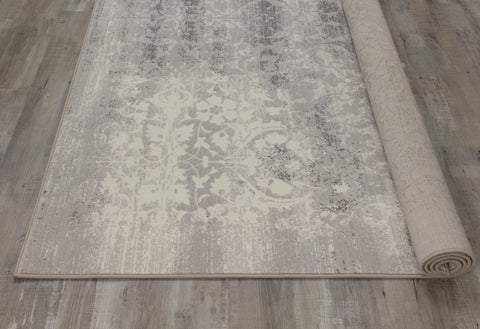 Intrigue 12173_910 Grey Cream Distressed Damask Area Rug by Kalora Interiors