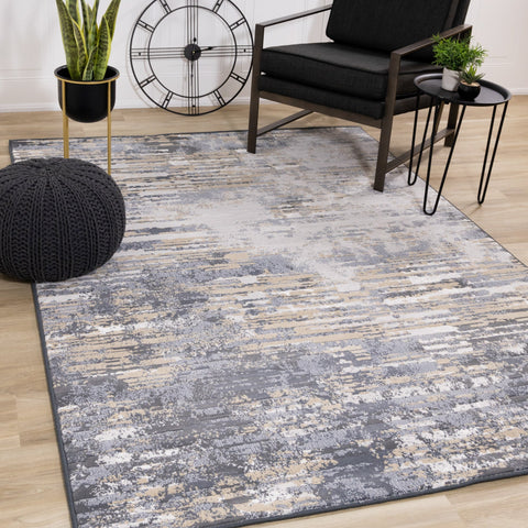 Intrigue Beige Blue Distressed Rip Rug by Kalora Interiors