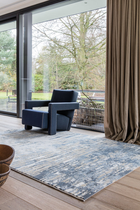 Intrigue 12187_505 Blue Beige Distressed Rip Area Rug by Kalora Interiors