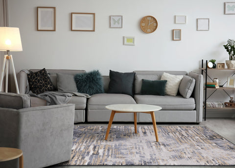 Intrigue Beige Blue Distressed Rip Rug by Kalora Interiors