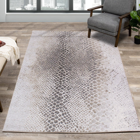 Intrigue Cream Grey Brown Snake Skin Rug by Kalora Interiors