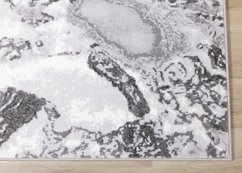 Intrigue White Grey Marble Swirl Rug by Kalora Interiors