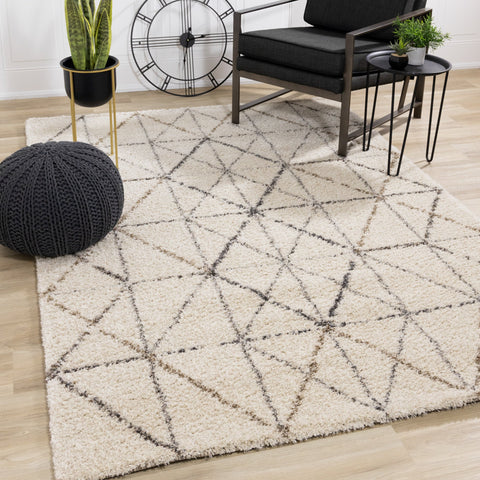 Lane Cream Grey Geometric Luxury Rug by Kalora Interiors