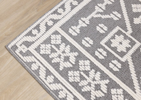 Lawson Grey Cream Elegant Traditional Machine Washable Foldable Rug by Kalora Interiors