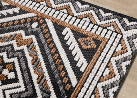 Lawson Grey Cream Orange Double Medallion Contemporary Machine Washable Foldable Rug by Kalora Interiors