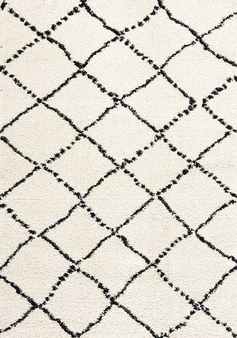 Maroq 5413_3Y18 Uneven Trellis Black Cream Shag Area Rug by Kalora Interiors