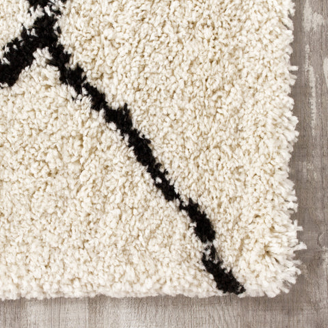 Maroq 5413_3Y18 Uneven Trellis Black Cream Shag Area Rug by Kalora Interiors