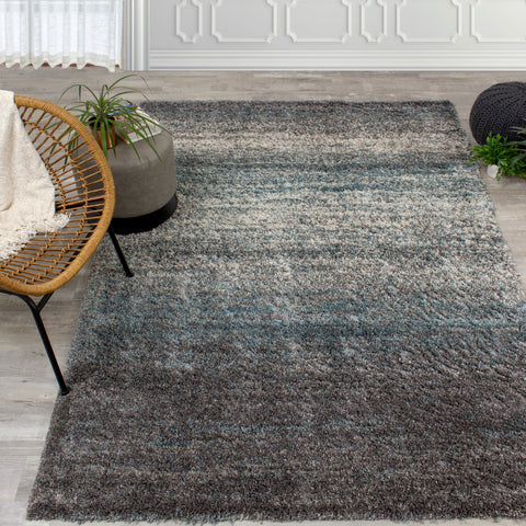 Maroq 6004_3A38 Distressed Stripes Soft Touch Shag Area Rug by Kalora Interiors