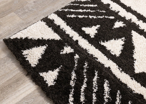 Maroq Black Cream Banded Peaks Rug by Kalora Interiors
