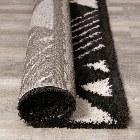 Maroq Black Cream Banded Peaks Rug by Kalora Interiors
