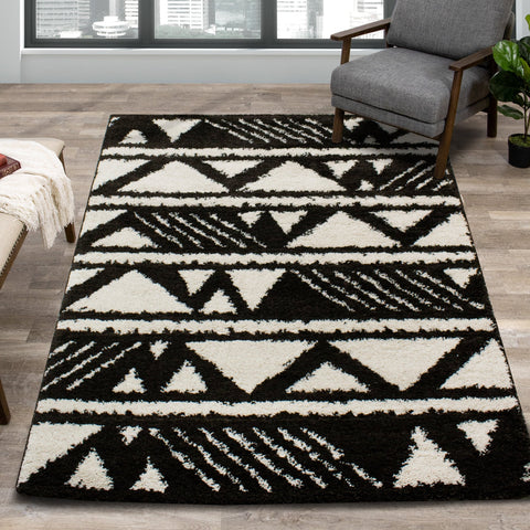Maroq Black Cream Banded Peaks Rug by Kalora Interiors
