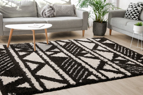 Maroq Black Cream Banded Peaks Rug by Kalora Interiors