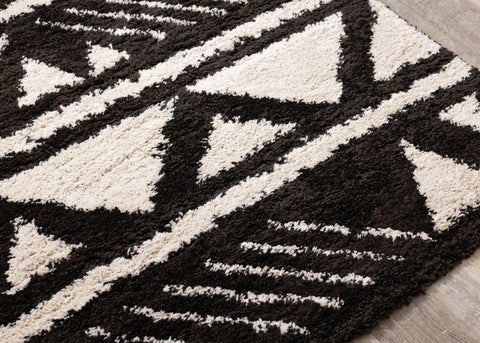 Maroq Black Cream Banded Peaks Rug by Kalora Interiors