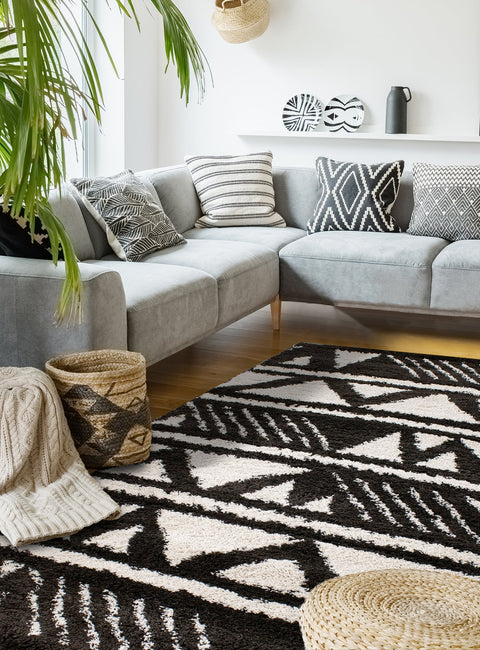 Maroq Black Cream Banded Peaks Rug by Kalora Interiors