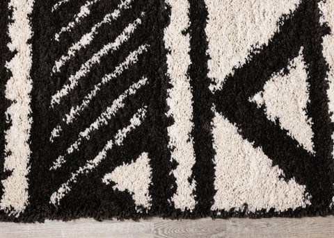 Maroq Black Cream Banded Peaks Rug by Kalora Interiors