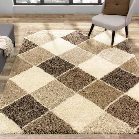 Maroq 9597_T415 Diamond Pattern Shag Area Rug by Kalora Interiors
