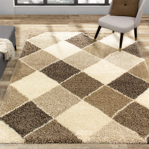 Maroq Cream Beige Diamonds Rug by Kalora Interiors