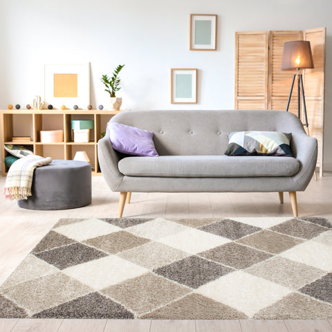 Maroq Cream Beige Diamonds Rug by Kalora Interiors