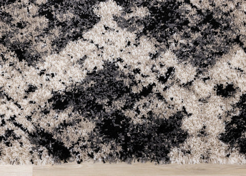 Maroq Cream Grey Beige Distressed Diamond Shag Rug by Kalora Interiors