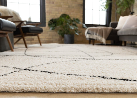 Maroq Cream Black Simple Shapes Rug by Kalora Interiors