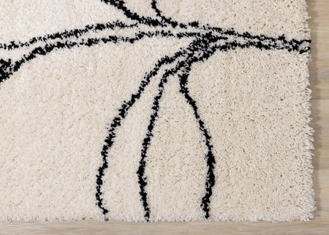 Maroq Cream Brown Grey Sprouting Vine Shag Rug by Kalora Interiors